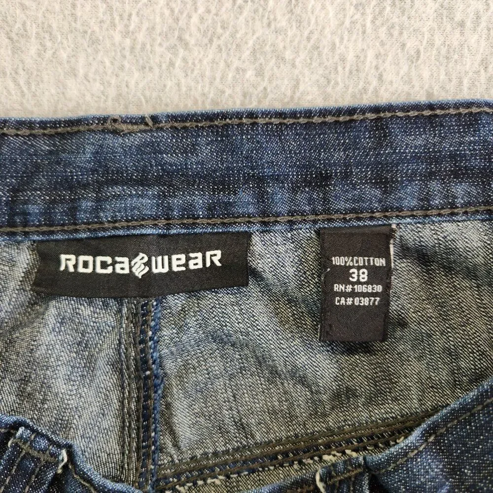 Vintage Rocawear Jeans Mens 38X32 Blue Spellout Baggy Y2K Skater Hip Hop VTG